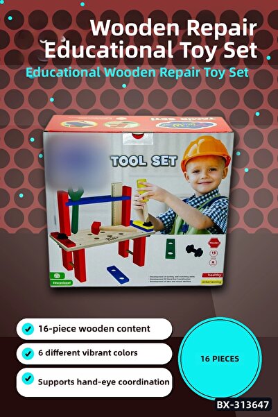 Mercansa 16 Pieces Colorful Wooden Repair Set Box 31.5X14X29 cm Kids Educatio...