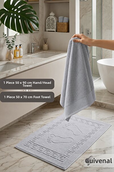 Güvenal Since |   Set of 2 Hand Towels & Foot Towels |   50X90 cm Hand/Head T...