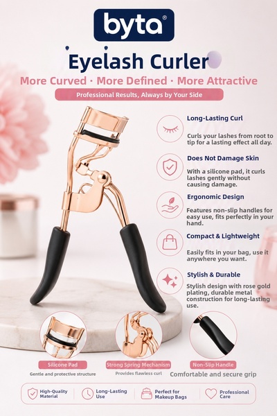 BYTA Eyelash Curling Tool – Metal Eyelash Curler with Silicone Pads Makeup Ac...
