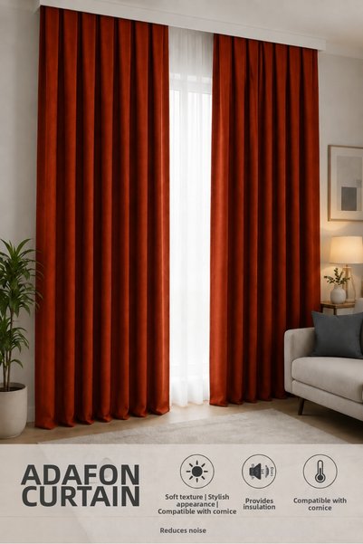 SHY TEKSTİL Kiremit Adafon Soft Textured Cornice Stylish Decorative Background Curtain