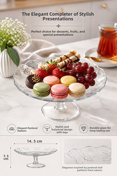 Paşabahçe Pastoral Footed Glass Serving Plate 14.5 cm – Dessert, Fruit, and P...