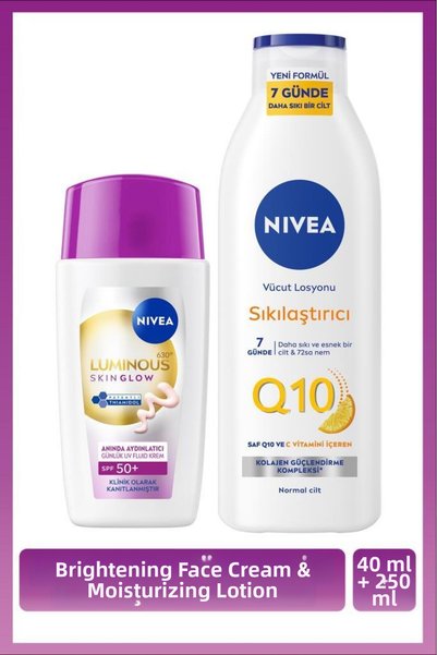 NIVEA Spf50+ Sunscreen Luminous630 Skin Glow Face Cream 40ml and Q10 Firming ...