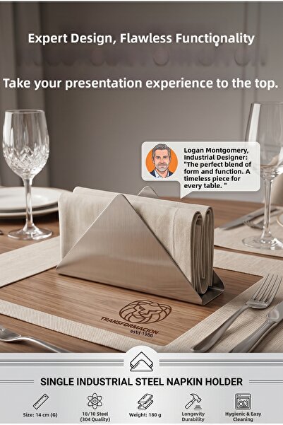 Biradlı 2-Piece 18/10 Steel Napkin Holder Horeca Industrial Metal Napkin Hold...