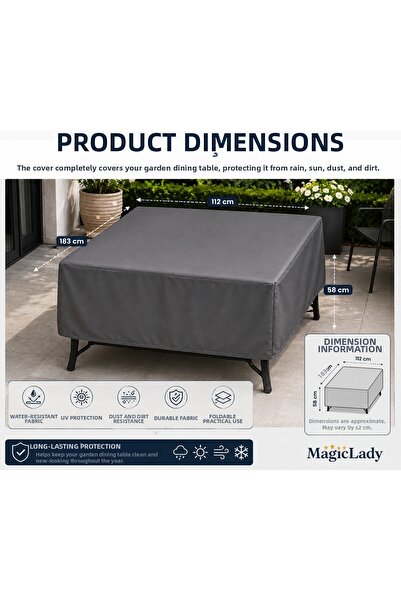 Magiclady 183x112x58 εκ. Αδιάβροχο κάλυμμα τραπεζαρίας κήπου Προστατευτικό κά...