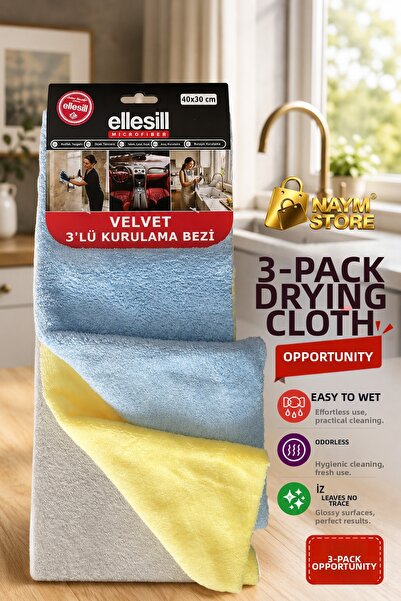 Naym Store Velvet Microfiber Drying Cloth 3-Pack 40X30 cm - Auto Kitchen Bath...