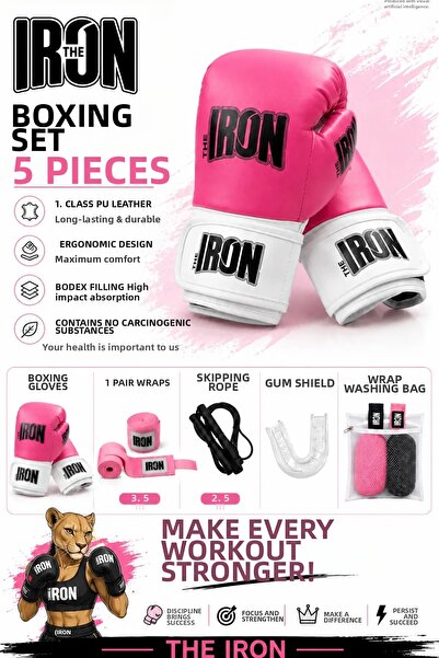 Theiron 5 Piece Boxing Set - Boxing Gloves + 3.5m Bandage + Jump Rope + Mouth...