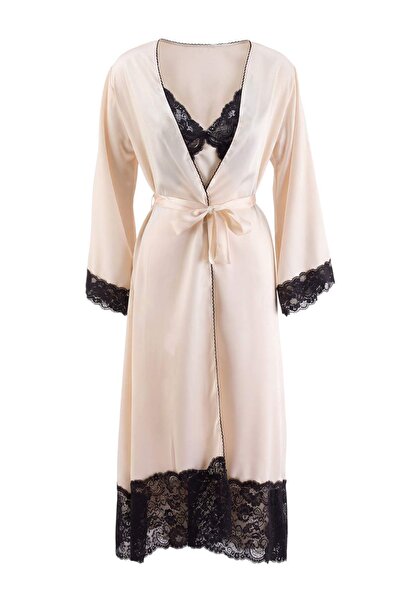 Trendyol Kollektion Ecru 100% Polyester Einfarbiges Satin-Webstoff-Nachthemd ...