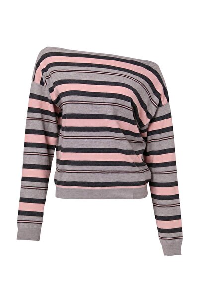Trendyol Collection Gray Striped Boat Neck Bluzan Knitwear Sweater Twoaw27Kz0...