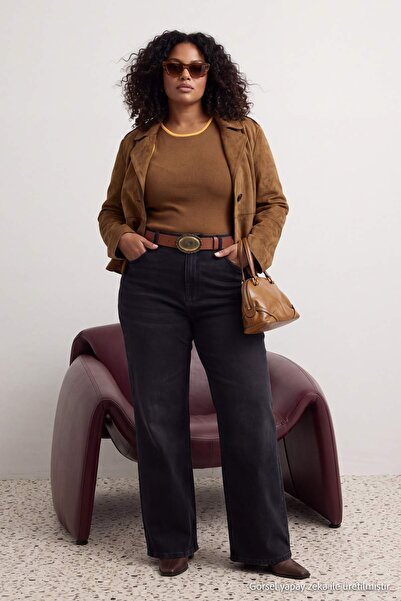 Trendyol Curve Black High Waist Wide Leg Jeans Tbbaw27Cj00009