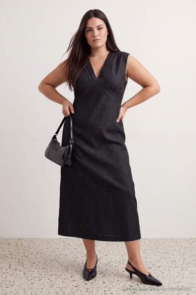 Trendyol Curve Black Woven Plus Size Dress Tbbaw27Ah00032