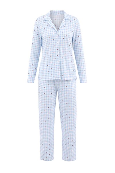 Trendyol Collection Blue Printed Single Jersey Knitted Pajamas Set Thmaw27Pt0...