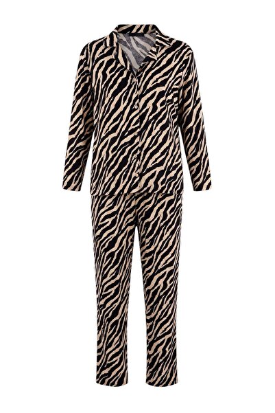 Trendyol Collection Black Printed Single Jersey Knitted Pajama Set Thmaw27Pt0...