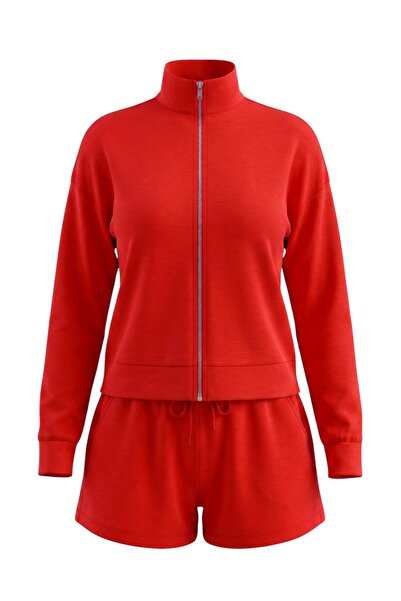 Trendyol Collection Red Regular/Normal Fit Stand Collar Zippered Shorts Soft ...