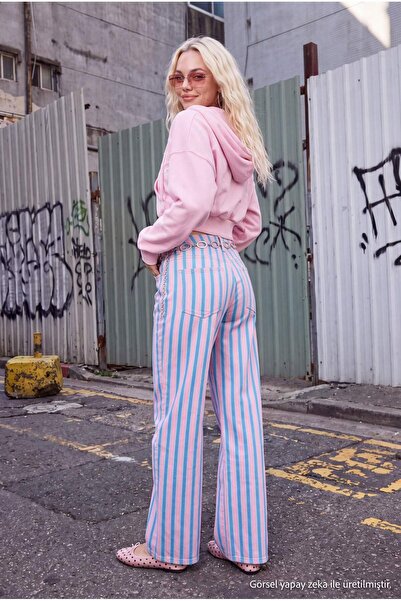 Trendyol Collection Multi-Colored Striped High Waist Straight Jeans Twoaw27Je...