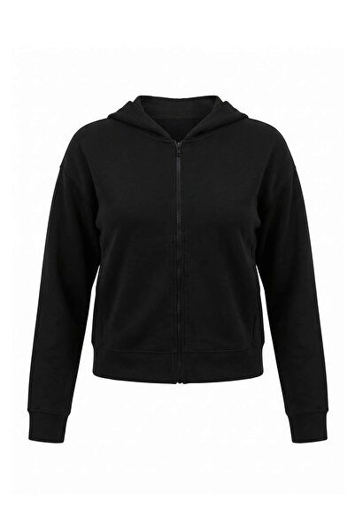 Trendyol Collection Black Premium Hooded Zippered Oversize/Wide Cut Interlock...
