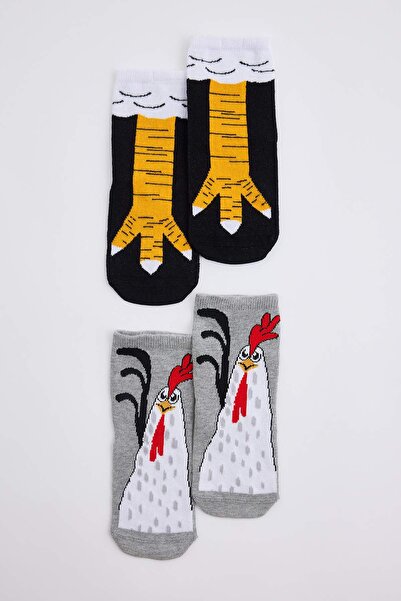 TRENDYOLKIDS Schwarz-Graue Unisex 2er-Pack Socken