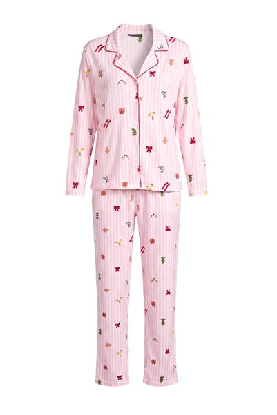 Trendyol Collection Pink Printed Waffle Knitted Pajama Set Thmaw27Pt00233