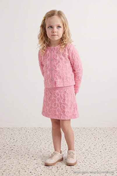TRENDYOLKIDS Rosa Mädchen-Set aus 100 % Baumwolltüll mit detailliertem Webmus...