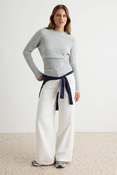 Trendyol Collection Gray Soft Textured Bluzan Look Knitwear Sweater Twoaw27Kz...