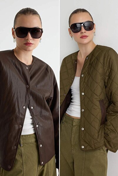 Trendyol Collection Dark Brown Regular Fit Quilted Reversible Soft Faux Leath...