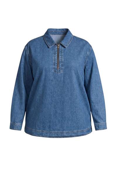 Trendyol Curve Blue Zipper Detailed Denim Shirt Tbbaw27Ax00001