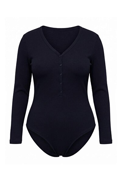 Trendyol Curve Navy Blue Camisole Body Selling Out V-Neck Buttoned Plus Size ...