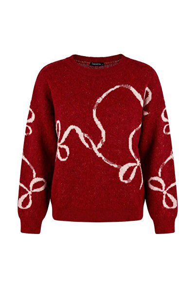 Trendyol Curve Pulover tricotat cu textură moale și model cu sclipici, cu tem...