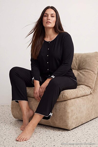 Trendyol Curve Siyah %100 Pamuklu Baby Overlok ve Kurdele Detaylı Örme Büyük ...