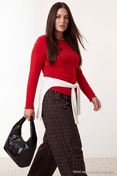 Trendyol Curve Rote, gerade geschnittene, figurbetonte, dehnbare Strickbluse ...
