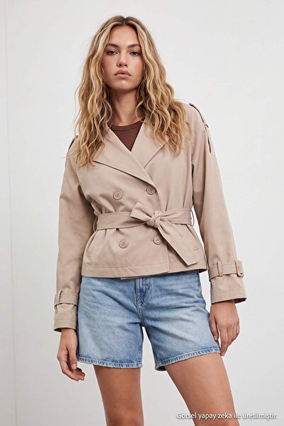 Drop by TrendyolMilla معطف قصير مزدوج الصدر مزين بالترتر TDRSS26TR00004