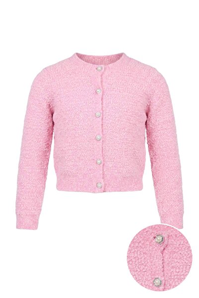 Trendyol Kollektion Rosa Cardigan aus strukturiertem Strick mit Rundhalsaussc...