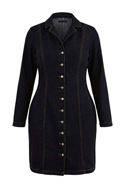 Trendyol Curve Dunkelblaues Denim-Kleid in Übergröße TBBAW27AH00002