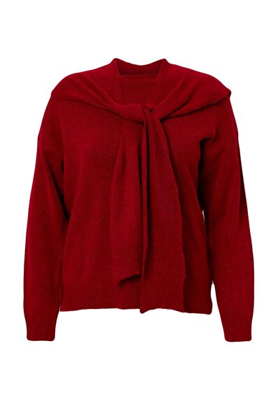 Trendyol Curve Red Soft Textured Shawl Knitwear Sweater Tbbaw27An00023