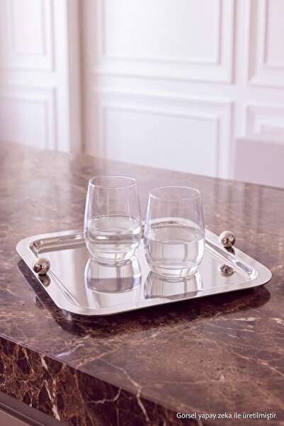 TRENDYOLMİLLA HOME Metal Tray with Gold Detail 22 cm X 22 cm Tphaw27Tps00006