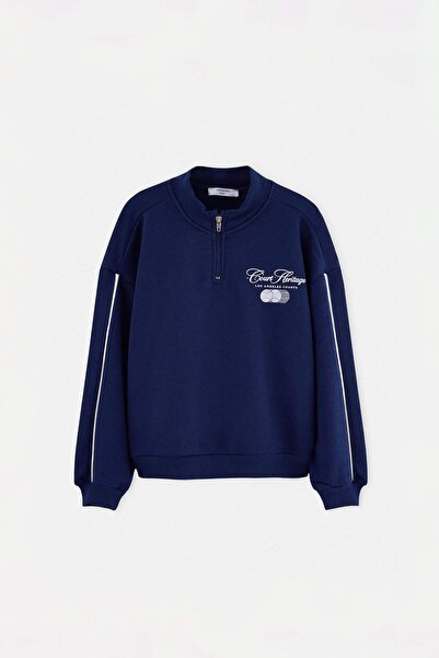 TRENDYOLKIDS Navy Blue Printed Knitted Sweatshirt Tkdaw27Sw00015