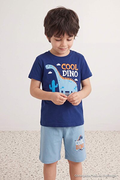 TRENDYOLKIDS Blue Printed Knitted Bottom - Top Set Tkdss26Au00104