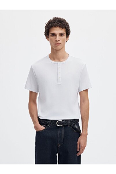SELECTED T-Shirt Geknöpftes Ripp