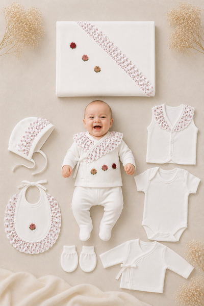 My Babies Label Floral Embroidered Ruffle Detailed 10-Piece Newborn Hospital ...