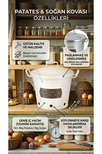 RİVO HOME DECOR Glv0516 Patates Soğan Kovası Beyaz