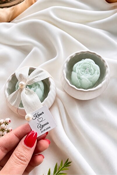 A V Concept Mint Yeşili Çiçek Tasarımlı Kişiselleştirilebilir Mum Hediyelik 2...