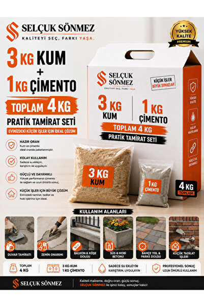 SELÇUK SÖNMEZ 3 Kg Kum + 1 Kg Çimento Seti Toplam 4 Kg Tamirat Tadilat Seti H...