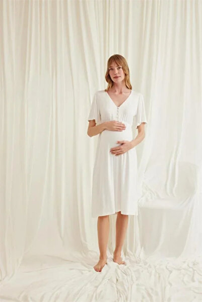 SS HOME CONCEPT Lace Front Buttoned Maternity Nightgown