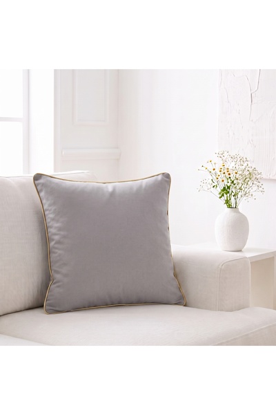 Bc Home غطاء وسادة رمادي اللون، مع حواف ذهبية اللون، ملمس ناعم، قطعة واحدة
