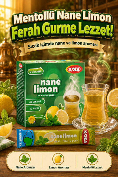 Koza Gurmelerin Seçimi Pratik Lezzet Az Şekerli Mentollü Nane Limon Aromalı Tek İçimlik Premium İçecek Tozu 30 Stick