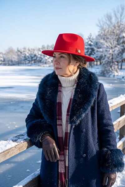 Mollycrush Women's Winter Fedora Hat Red Color |   Vintage Felt Fedora Accessory