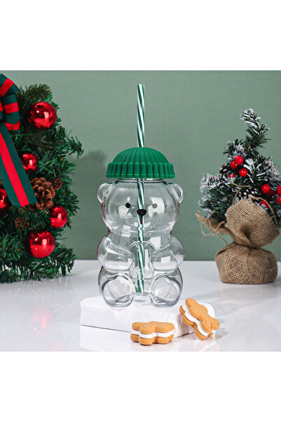 Choice3 green 1pc New cute little bear plastic cup with lid and straw, teddy ...