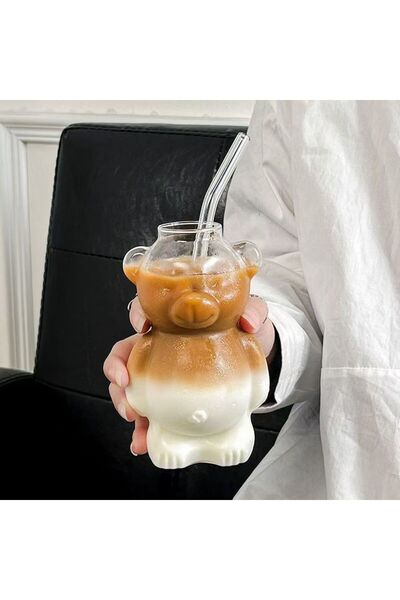Choice 301-400ml bear Mug with Straw 320ML Cute Bear Shaped Coffee Mug Cartoo...