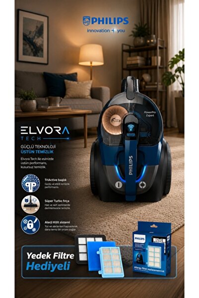 Philips ELVT Yeni Seri PowerPro Max Torbasız Elektrikli Süpürge 900W, + 2 YIL...