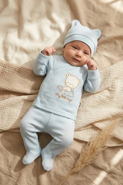 ANP MODA TASARIM Lulla Cloud Baby Blue Teddy Bear Embroidered 3-Piece Hospita...