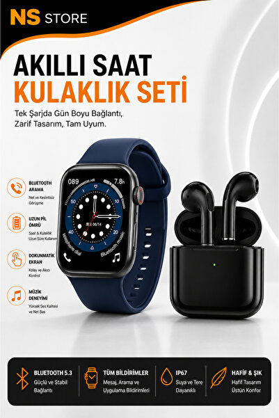 NS Store Iphone Xr Uyumlu Watch 6 Series Akıllı Saat Smart Watch + Pro 5 Kabl...